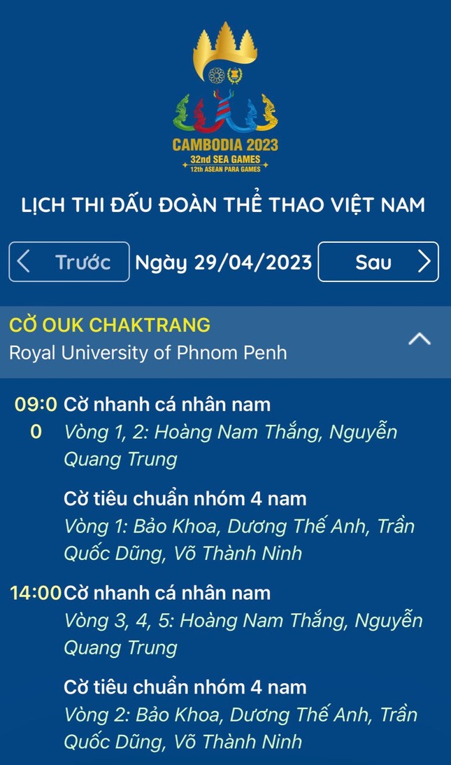 Lịch thi đấu của đoàn thể thao Việt Nam tại SEA Games 32 ngày 29/4 cập nhật nhanh nhất - Ảnh 2.