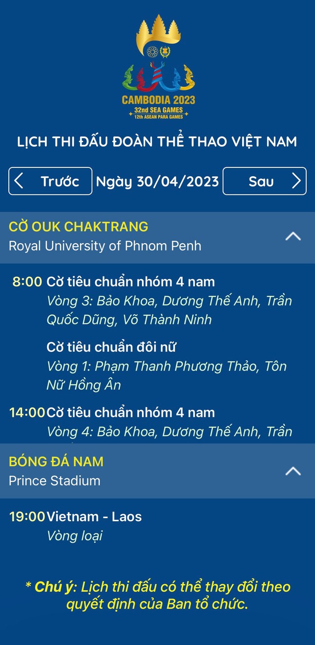 Lịch thi đấu của đoàn thể thao Việt Nam tại SEA Games 32 ngày 30/4 cập nhật nhanh nhất - Ảnh 2.