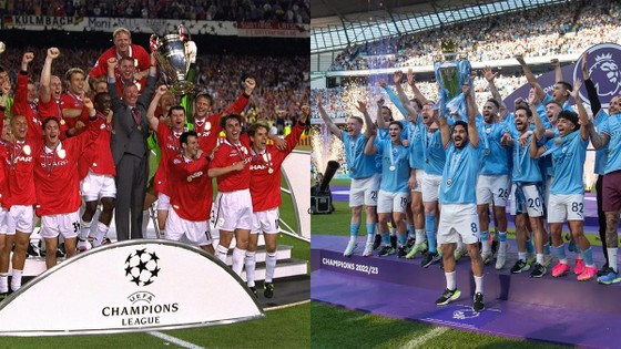 Giống và khác nhau giữa 2 cú ăn ba của Man.City 2023 và Man.United 1999 - Ảnh 1.