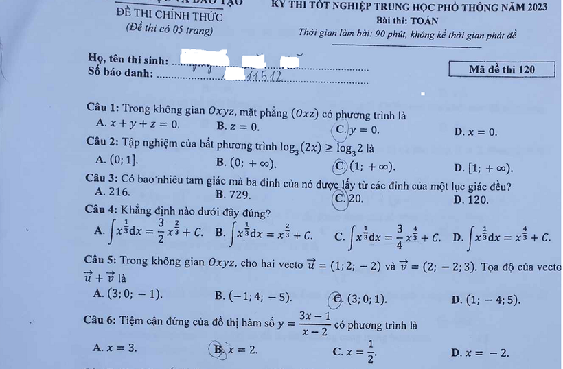 Đề thi và gợi ý lời giải môn Toán kỳ thi tốt nghiệp THPT năm 2023 - Ảnh 6.