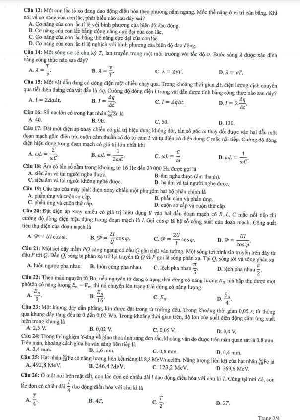 Gợi ý lời giải môn Vật lý kỳ thi tốt nghiệp THPT năm 2023 - Ảnh 12.