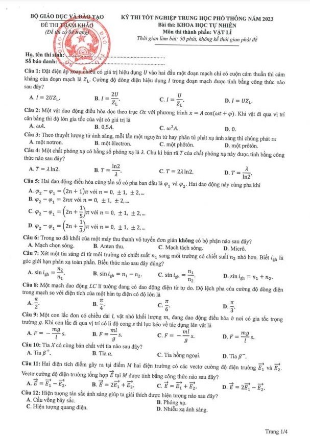 Gợi ý lời giải môn Vật lý kỳ thi tốt nghiệp THPT năm 2023 - Ảnh 11.