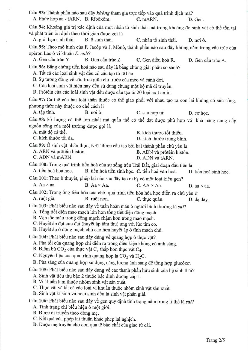 Đề thi và gợi ý lời giải môn Sinh học tốt nghiệp THPT năm 2023 - Ảnh 17.
