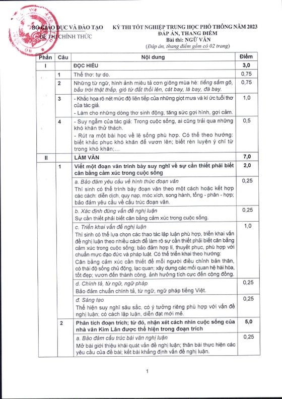 Bộ GD-ĐT công bố đáp án và thang điểm bài thi Ngữ văn - Ảnh 4.