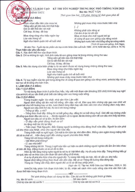 Bộ GD-ĐT công bố đáp án và thang điểm bài thi Ngữ văn - Ảnh 3.