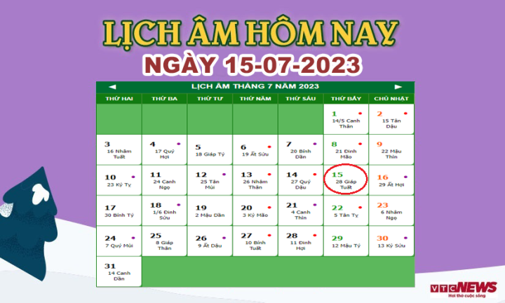 Lịch âm 15/7 – Âm lịch hôm nay 15/7 chính xác nhất - lịch vạn niên 15/7/2023 - Ảnh 1.