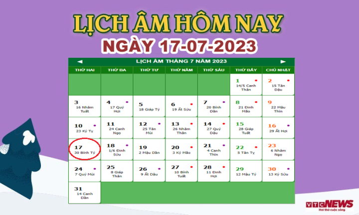 Lịch âm 17/7 - Âm lịch hôm nay 17/7 chính xác nhất - lịch vạn niên 17/7/2023 - Ảnh 1.