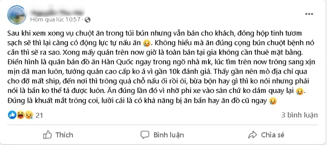  Xử phạt, dừng hoạt động quán ăn có chuột ngồi chễm trệ trên túi bún  - Ảnh 4.