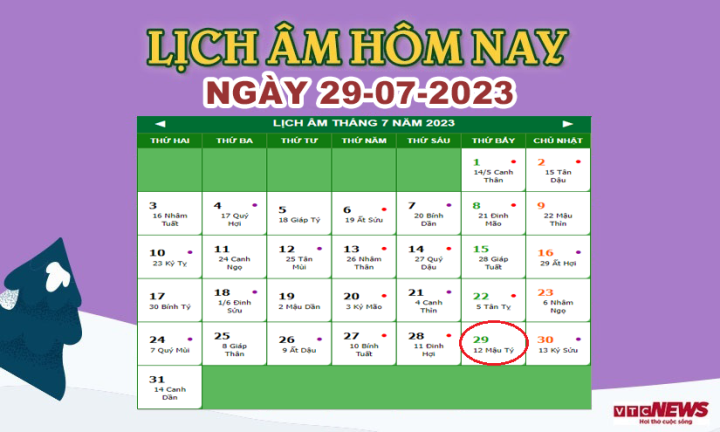 Lịch âm 29/7 – Âm lịch hôm nay 29/7 chính xác nhất - lịch vạn niên 29/7/2023 - Ảnh 1.