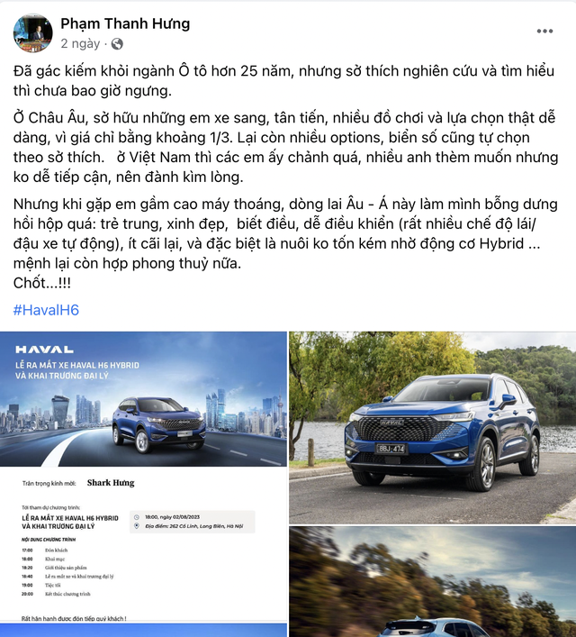 Chốt mua Haval H6, shark Hưng chia sẻ: ‘Xe lai Âu - Á dễ điều khiển, nuôi không tốn kém’ - Ảnh 1.