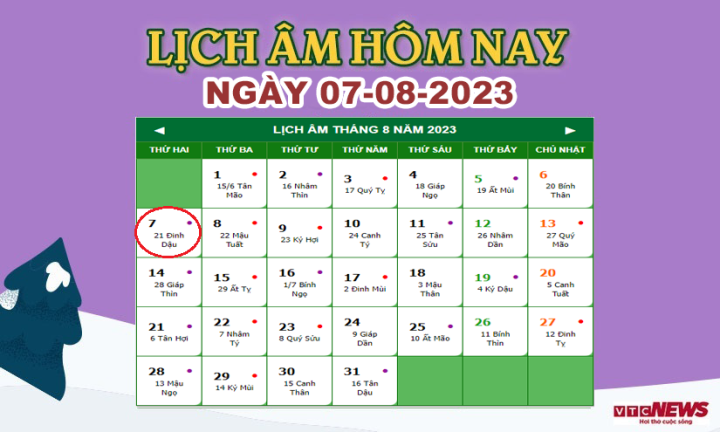 Lịch âm 7/8 – Âm lịch hôm nay 7/8 chính xác nhất - lịch vạn niên 7/8/2023 - Ảnh 1.