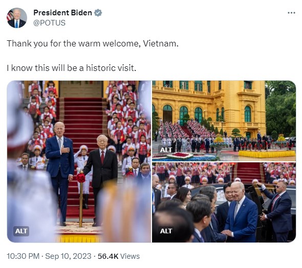 Tổng thống Biden đăng tweet cảm ơn, nói chuyến thăm Việt Nam là lịch sử - Ảnh 1.