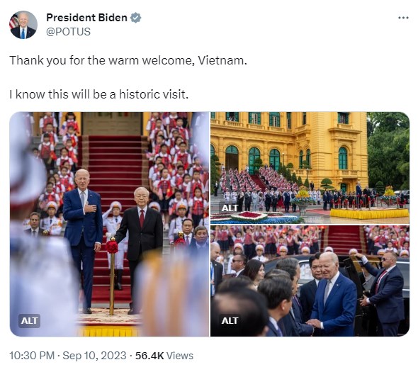 Tổng thống Biden đăng lời cảm ơn trên mạng xã hội, nói chuyến thăm Việt Nam là lịch sử - Ảnh 1.