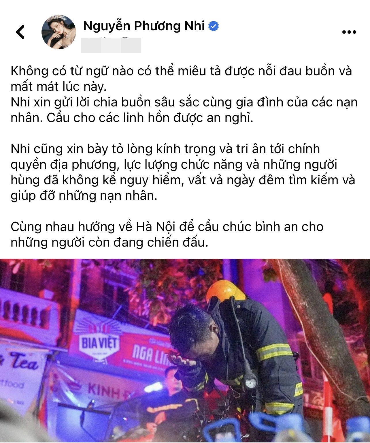 Thùy Tiên cùng dàn hậu Việt đau xót chia buồn với nạn nhân vụ cháy chung cư mini tại Hà Nội - Ảnh 7.