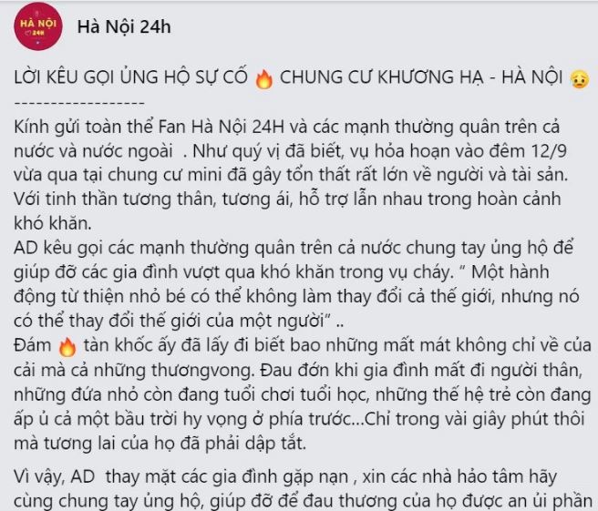 Admin Hà Nội 24h xuất hiện, gửi hơn 4 tỷ cho nạn nhân vụ cháy chung cư mini và bản full sao kê - Ảnh 1.