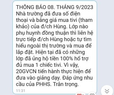 Một trường học ở Khánh Hòa trả lại tiền mua tivi cho phụ huynh - Ảnh 1.