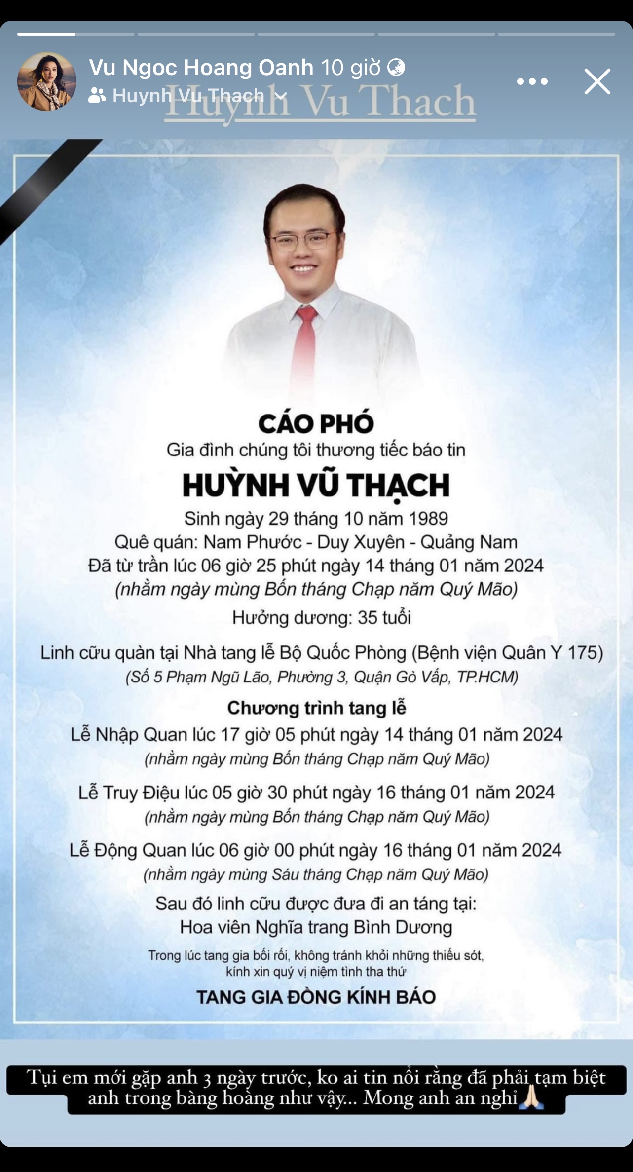 MC Hoàng Oanh bàng hoàng trước tin Huỳnh Vũ Thạch qua đời, tiết lộ xót xa: 