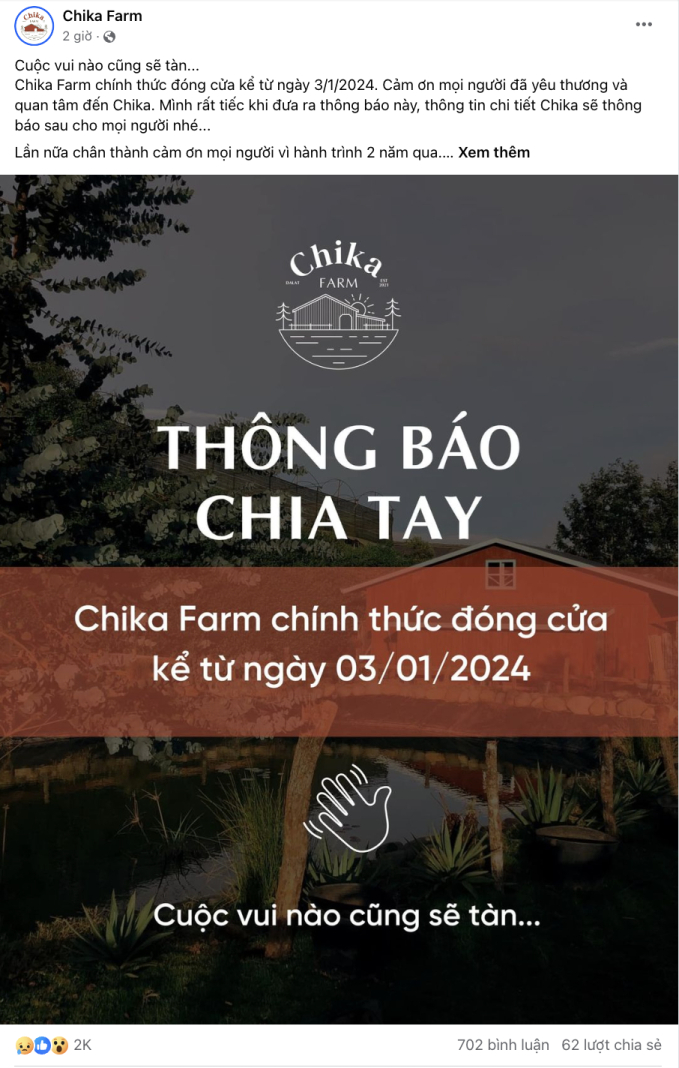 Chika Farm Đà Lạt bất ngờ thông báo đóng cửa dù đang đông khách, khiến dân tình vô cùng hoang mang- Ảnh 1.