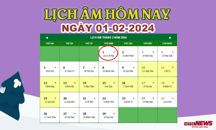 Lịch âm 1/2 - Âm lịch hôm nay 1/2 chính xác nhất - lịch vạn niên 1/2/2024- Ảnh 1.