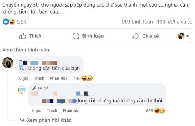 Gần 1000 người tham gia thử thách “Chuyển 5 triệu nếu xếp chữ thành câu có nghĩa”, đọc mới thấy tiếng Việt vi diệu thế nào