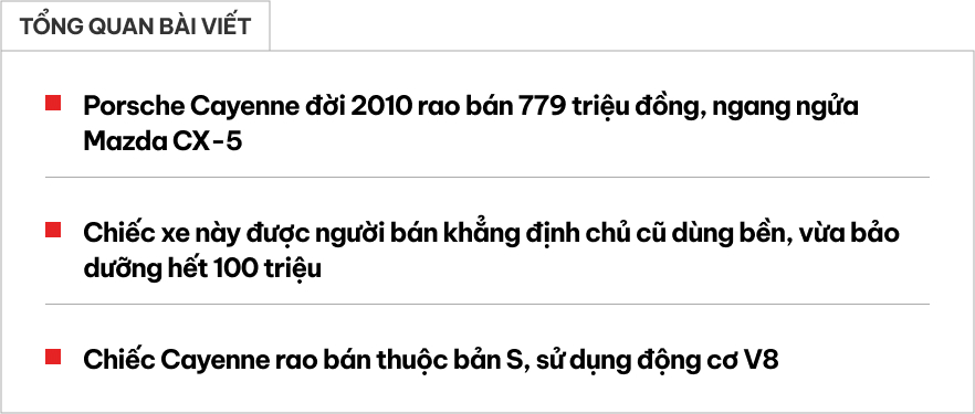 Rao Porsche Cayenne máy V8 chỉ ngang giá Mazda CX-5, người bán chia sẻ: Vừa bảo dưỡng hết 100 triệu, khẳng định vẫn 'hoạt động tốt'- Ảnh 1.