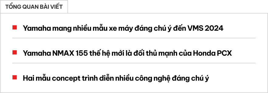 Loạt xe Yamaha đáng xem tại VMS 2024: NMAX 155 trở lại đấu Honda PCX, 2 concept chạy điện tích hợp AI tự cân bằng- Ảnh 1.