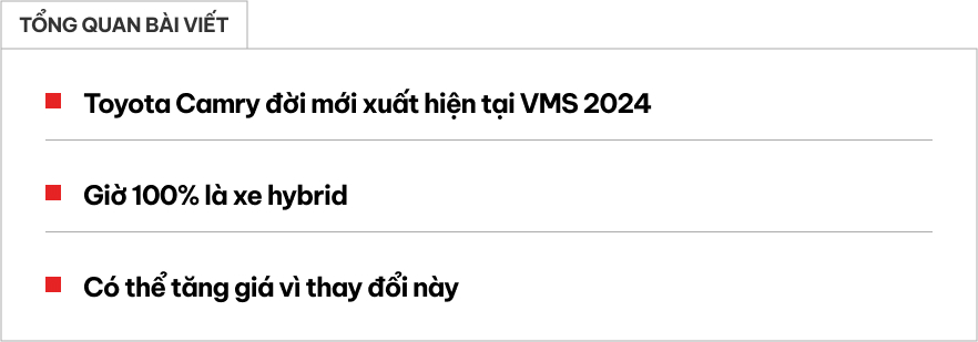 Hot nhất lúc này: Toyota Camry đời mới lộ diện tại VMS 2024, là bản cao nhất, màn hình kép 12,3inch, chỉ còn động cơ hybrid, có ADAS - Ảnh 1.