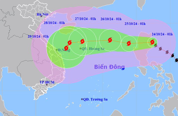 Bão Trami phức tạp đổi hướng liên tục tại biển Đông - Ảnh 1.