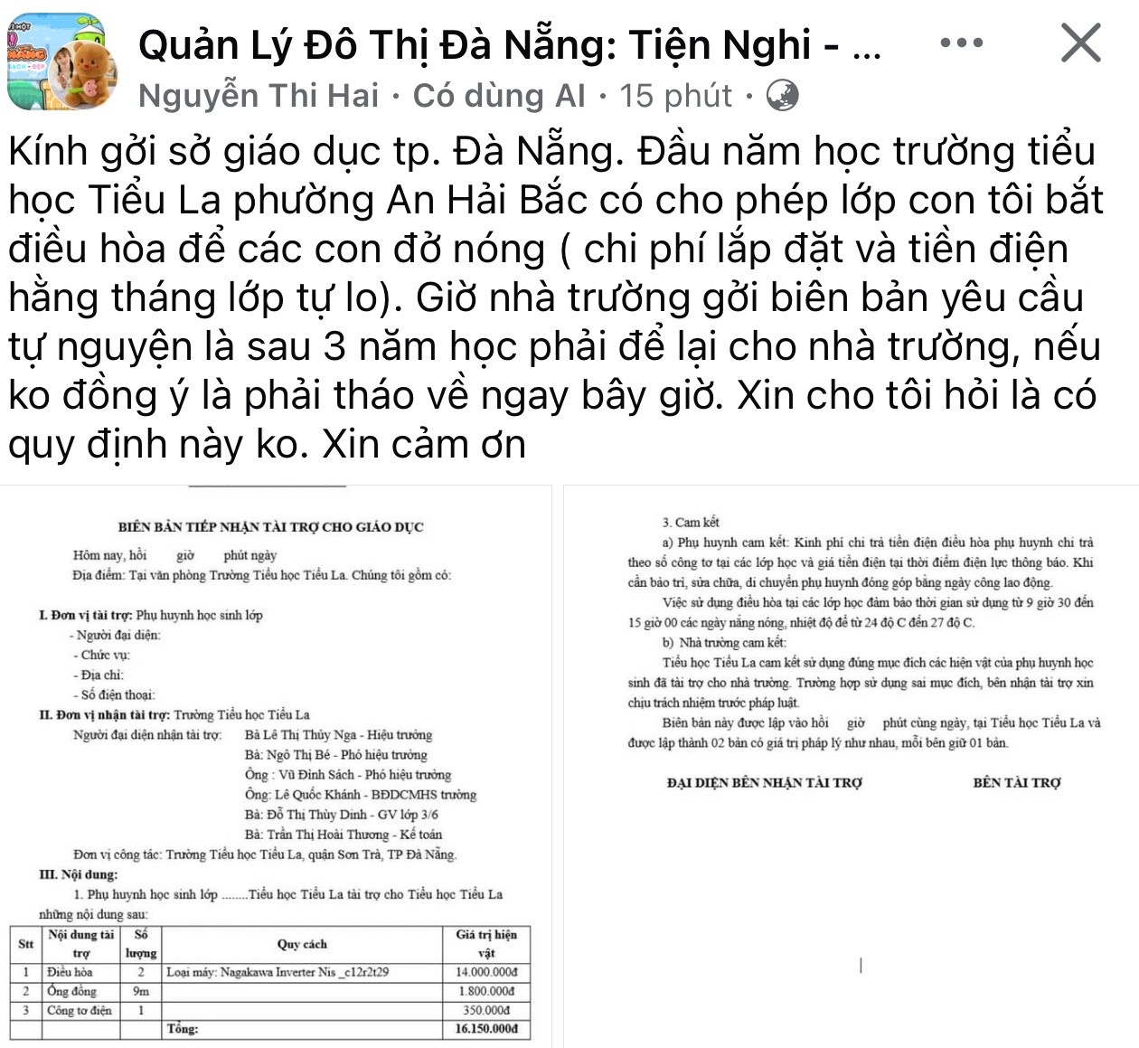 Đà Nẵng: Hiệu trưởng nói về thông tin "yêu cầu tự nguyện để lại điều hoà"- Ảnh 1.