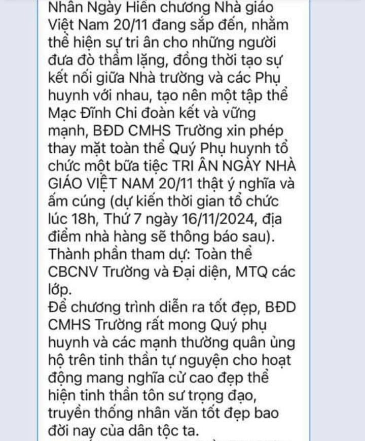 Phụ huynh vận động tổ chức gặp mặt tri ân ngày 20-11, trường ra thông báo khẩn- Ảnh 2.