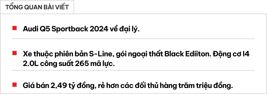 Audi Q5 Sportback về đại lý: Bản Black Edition, màu giống A8L, giá 2,49 tỷ đồng, rẻ cả trăm triệu so với X4 và GLC 300 Coupe - Ảnh 1.