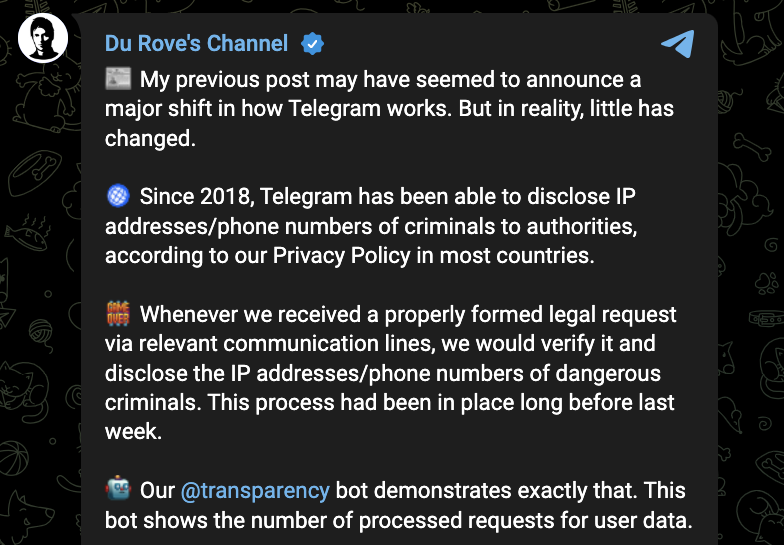 Hóa ra Telegram đã cung cấp thông tin người dùng cho chính phủ từ năm 2018 mà không ai biết- Ảnh 1.