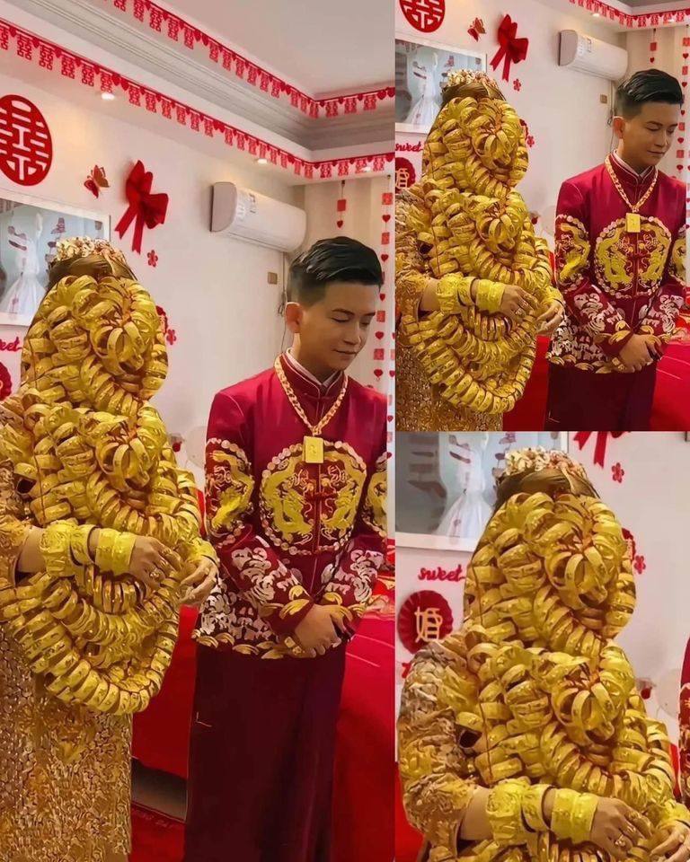 Cô dâu đeo vàng cưới ngạt thở tại Phật Sơn gây xôn xao - Ảnh 1.