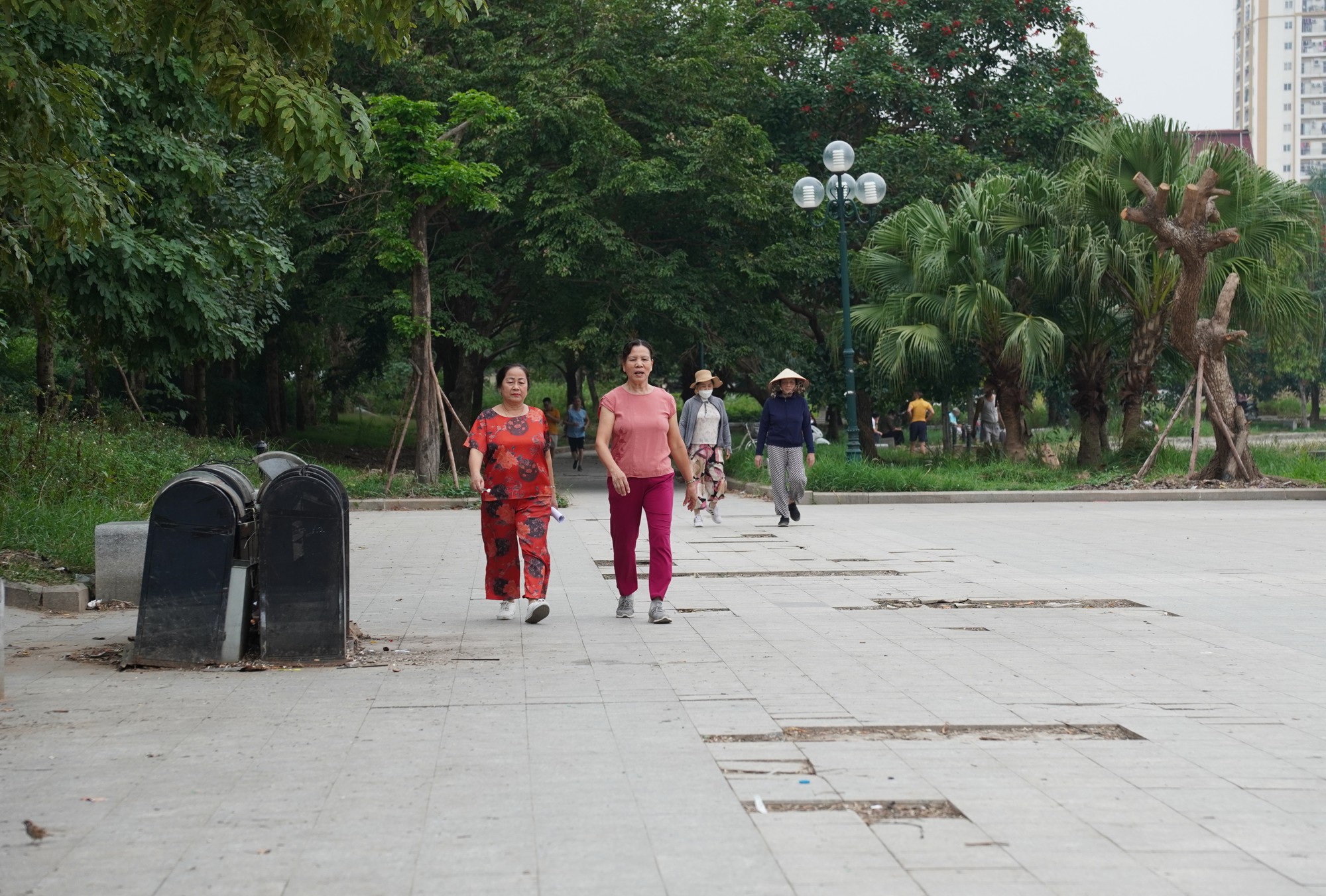 Công viên Mai Dịch xuống cấp nghiêm trọng , Cỏ mọc kín lối đi - Ảnh 1.