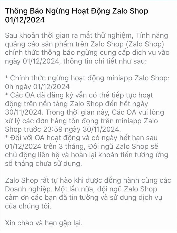 Zalo Shop ngừng hoạt động sau 8 năm thử nghiệm từ 1 / 12 - Ảnh 2.