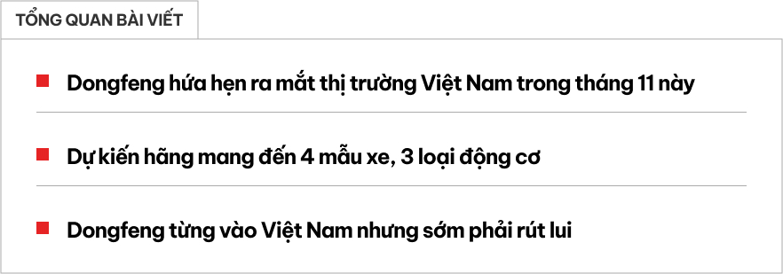 Dongfeng trở lại Việt Nam: Mang đủ xe từ xăng, hybrid, điện, ra mắt ngay tháng này - Ảnh 1.