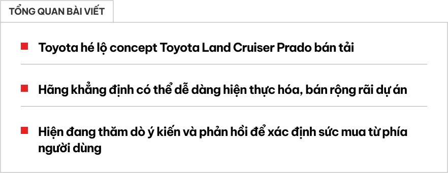 Ảnh thực tế Toyota Prado 2024 bản bán tải: Dáng hầm hồ, bánh khủng, sẽ thành xe thương mại khi khách yêu cầu- Ảnh 1.