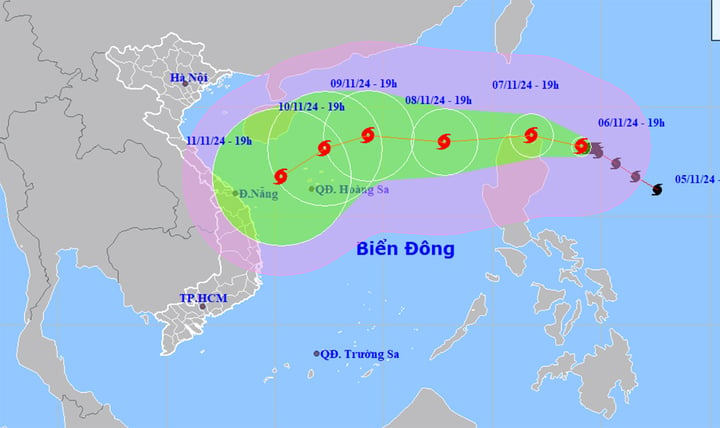 Bão Yinxing mạnh lên cấp 14 và liên tục đổi hướng - Ảnh 1.