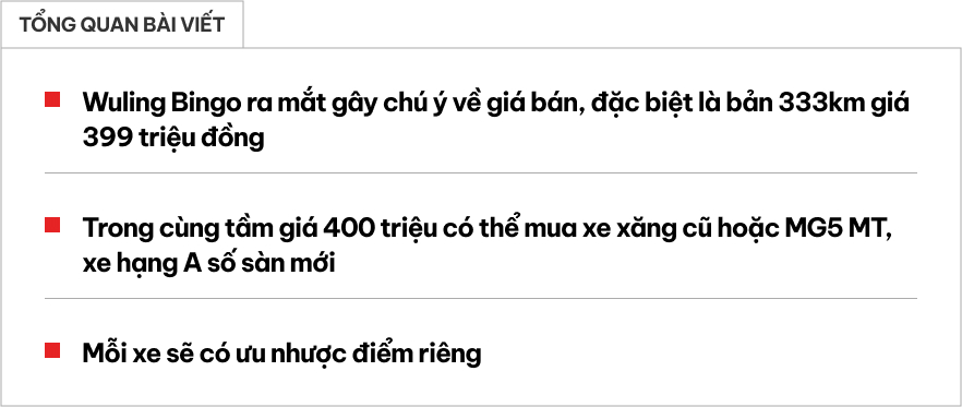 Có 400 triệu không mua Wuling Bingo thì mua xe gì: Xe mới số sàn hay xe cũ phải lùi đời?- Ảnh 1.