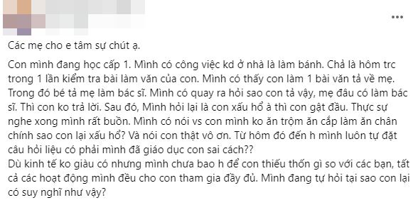 Con nói dối mẹ làm bác sĩ thay vì làm bánh vì xấu hổ, mẹ mắng con 