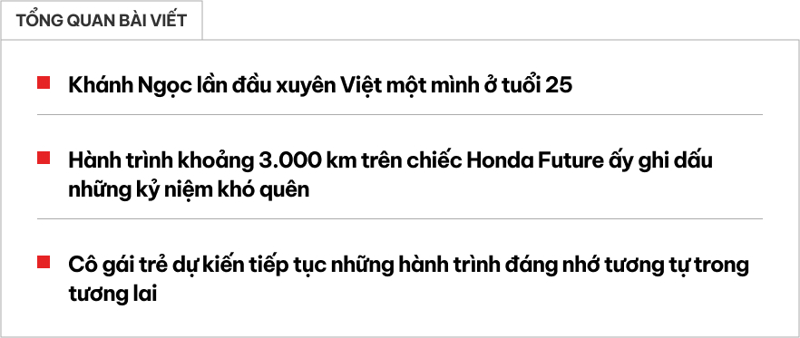 Chuyến xuyên Việt một mình đầu tiên của cô gái 25 tuổi với chiếc Honda Future: 'Có lúc nghĩ đi vậy làm gì, nhưng người khác đi được thì mình cũng đi được' - Ảnh 1.