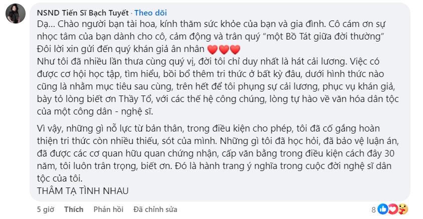 NSND Bạch Tuyết chính thức lên tiếng sau vụ ồn ào bằng tiến sĩ- Ảnh 3.