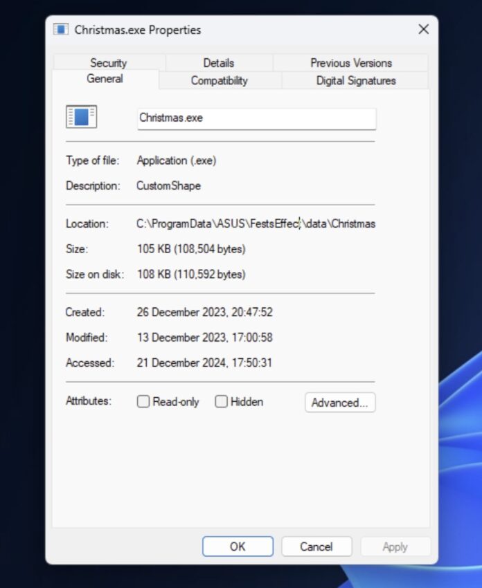 Người dùng Windows 11 tá hỏa khi thấy “Christmas.exe” chạy trên máy, hóa ra là phần mềm mặc định của ASUS- Ảnh 2.