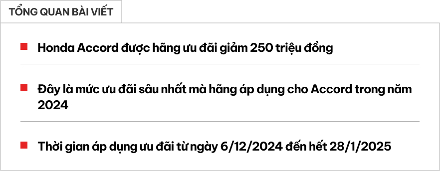 Honda Accord giảm giá 250 triệu tới tận Tết Nguyên đán, quyết thoát khỏi nhóm xe bán chậm - Ảnh 1.