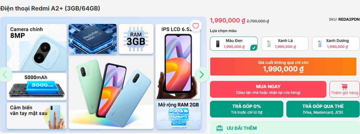 Điện thọai Redmi A 2 + giá dưới 2 triệu Thiết kế đẹp mắt pin 5000mAh camera kép - Ảnh 1.