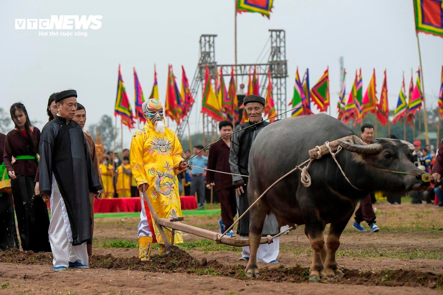 Lão nông đóng giả vua, mặc long bào đi cày trong lễ hội Tịch điền ở Hà Nam- Ảnh 12.