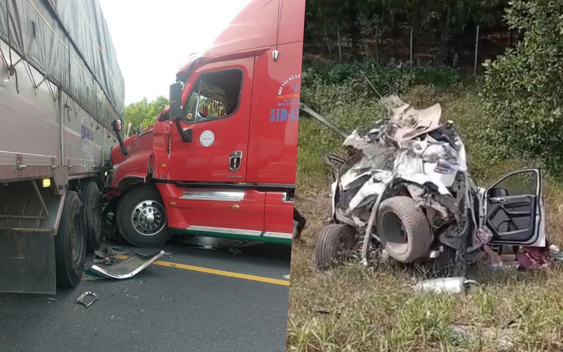 Hiện trường vụ tai nạn trên cao tốc Cam Lộ: Ô tô con lao xuống vực, bẹp dúm, 2 mẹ con tử vong