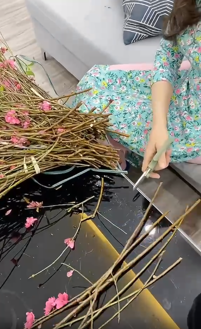 Cách cắm cành đào dăm chưng phòng khách cho 1 mùa Tết tiết kiệm mà vẫn đủ đầy, an vui- Ảnh 4. Cách cắm cành đào dăm chưng phòng khách cho 1 mùa Tết tiết kiệm mà vẫn đủ đầy, an vui- Ảnh 4.