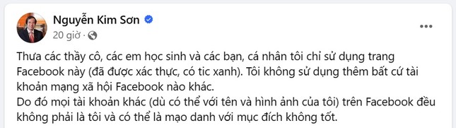 Bộ trưởng Giáo dục Nguyễn Kim Sơn bị mạo danh trên Facebook- Ảnh 1.