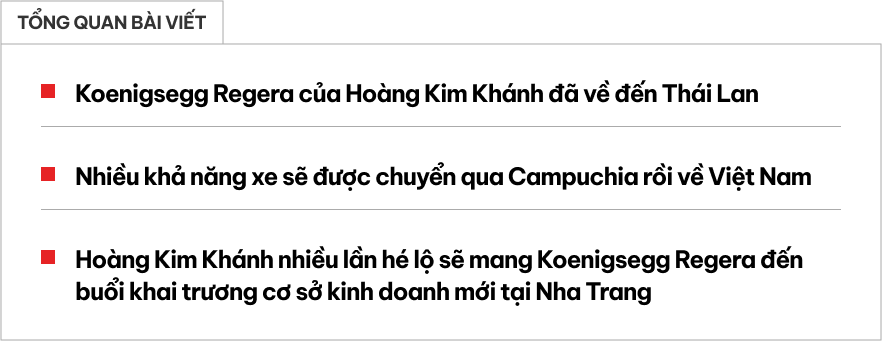 Koenigsegg Regera của Hoàng Kim Khánh 'đáp máy bay' xuống Thái Lan sau 2 năm bảo dưỡng sửa chữa, chặng đường về Việt Nam vẫn còn một điểm dừng chân- Ảnh 1.